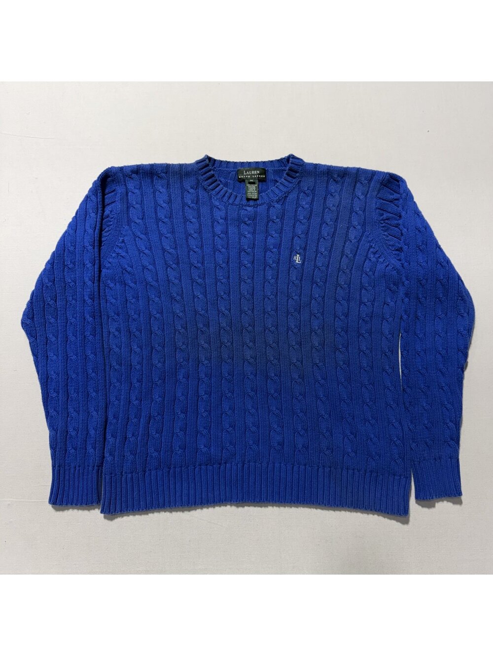 Lauren Ralph Lauren Royal Blue Cable Knit Crewneck Sweater Preppy